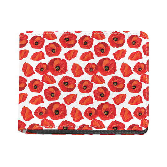Red Poppy Pattern Print Bifold Wallet