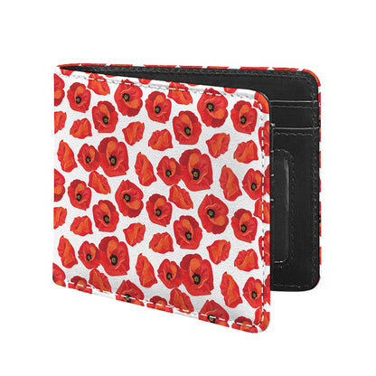 Red Poppy Pattern Print Bifold Wallet