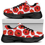 Red Poppy Pattern Print Black Chunky Shoes