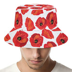 Red Poppy Pattern Print Bucket Hat