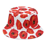 Red Poppy Pattern Print Bucket Hat