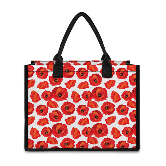 Red Poppy Pattern Print Canvas Tote Bag