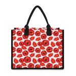 Red Poppy Pattern Print Canvas Tote Bag