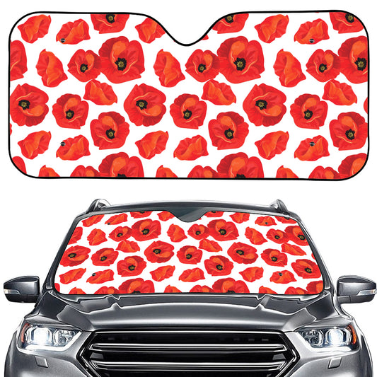 Red Poppy Pattern Print Car Windshield Sun Shade