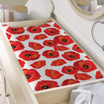 Red Poppy Pattern Print Changing Pad Cover