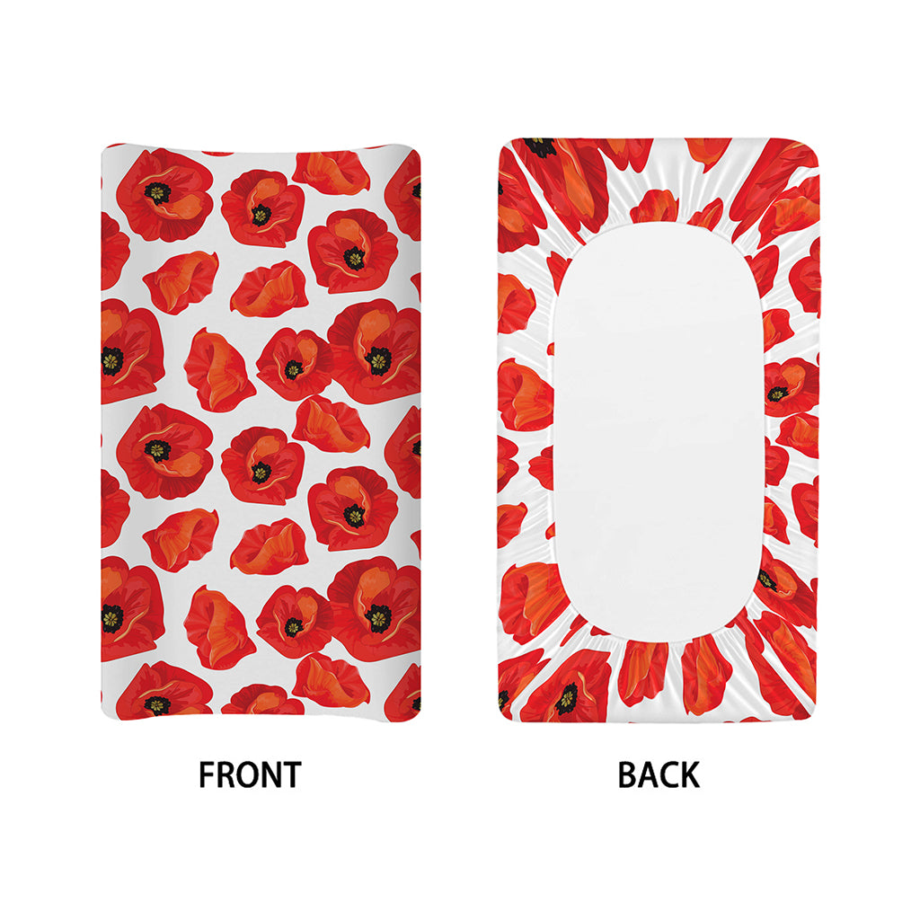 Red Poppy Pattern Print Changing Pad Cover