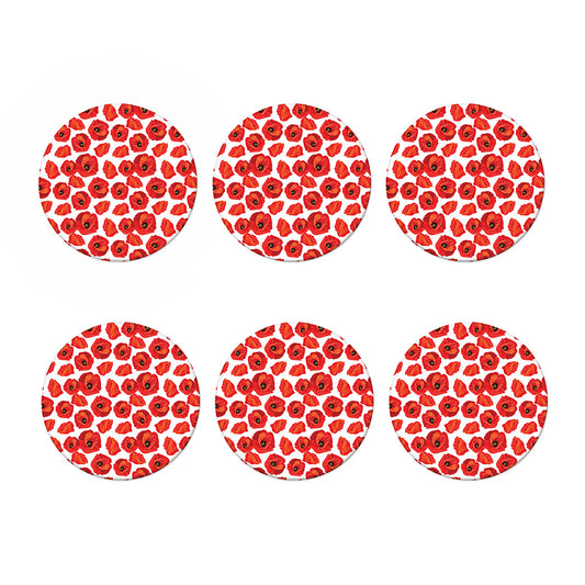 Red Poppy Pattern Print Coaster Set