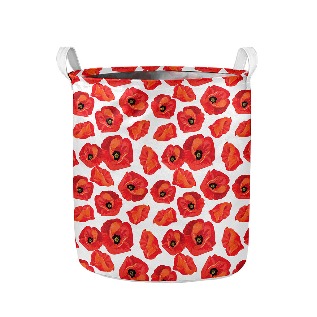 Red Poppy Pattern Print Collapsible Laundry Basket