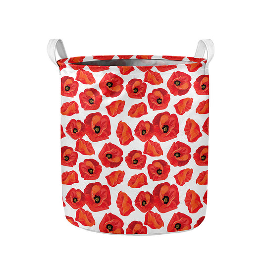 Red Poppy Pattern Print Collapsible Laundry Basket