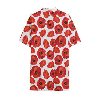 Red Poppy Pattern Print Cotton Hawaiian Shirt