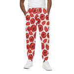 Red Poppy Pattern Print Cotton Pants