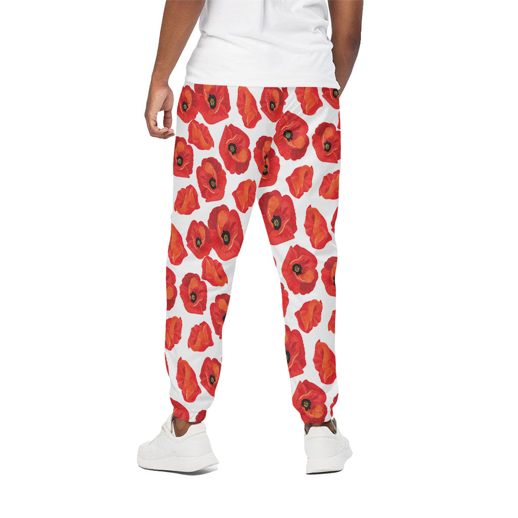 Red Poppy Pattern Print Cotton Pants