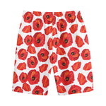 Red Poppy Pattern Print Cotton Shorts