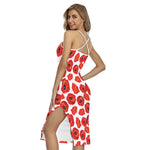 Red Poppy Pattern Print Cross Back Cami Dress