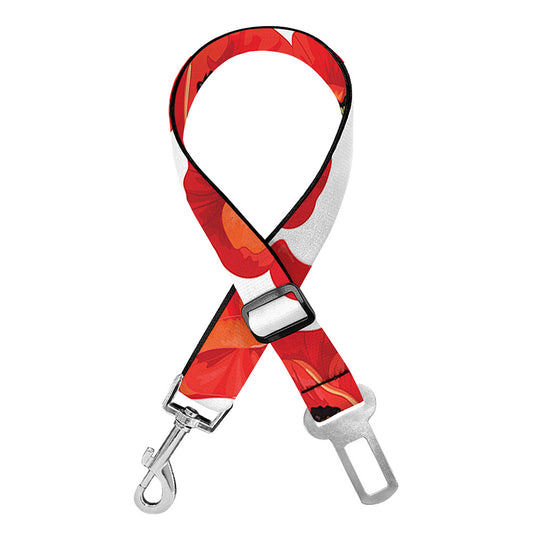 Red Poppy Pattern Print Dog Seat Belt