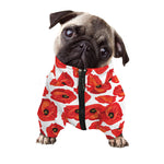 Red Poppy Pattern Print Dog Zip Up Jacket