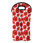 Red Poppy Pattern Print Double Neoprene Wine Tote
