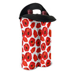 Red Poppy Pattern Print Double Neoprene Wine Tote