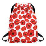 Red Poppy Pattern Print Drawstring Backpack