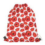 Red Poppy Pattern Print Drawstring Bag
