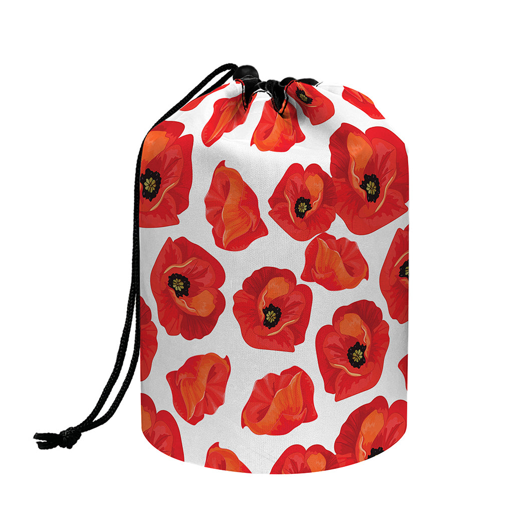 Red Poppy Pattern Print Drawstring Makeup Bag