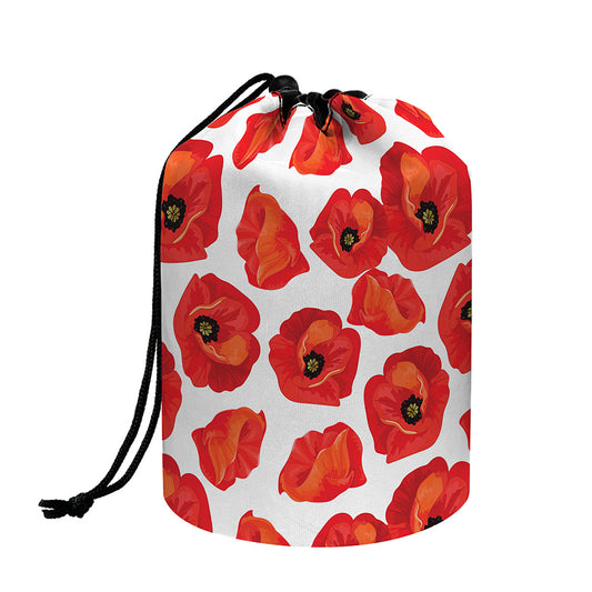 Red Poppy Pattern Print Drawstring Makeup Bag