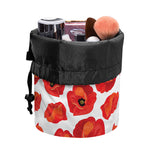 Red Poppy Pattern Print Drawstring Makeup Bag