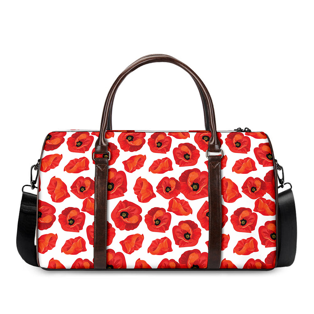Red Poppy Pattern Print Duffle Bag