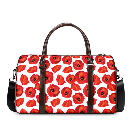 Red Poppy Pattern Print Duffle Bag
