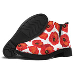 Red Poppy Pattern Print Flat Ankle Boots