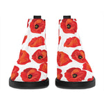 Red Poppy Pattern Print Flat Ankle Boots