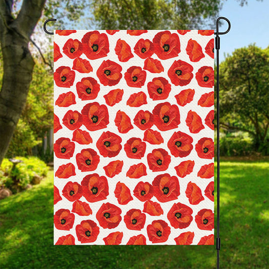 Red Poppy Pattern Print Garden Flag
