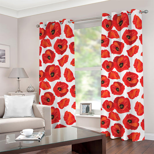 Red Poppy Pattern Print Grommet Curtains