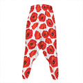 Red Poppy Pattern Print Hammer Pants