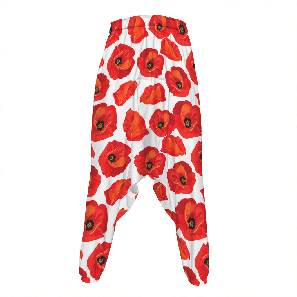 Red Poppy Pattern Print Hammer Pants