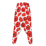 Red Poppy Pattern Print Hammer Pants