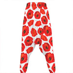 Red Poppy Pattern Print Hammer Pants