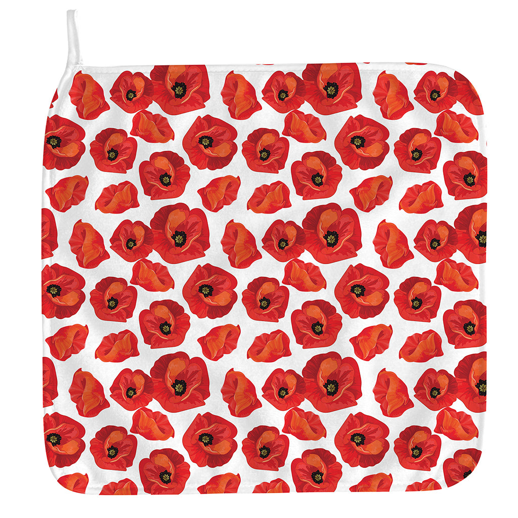 Red Poppy Pattern Print Hand Towel