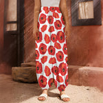 Red Poppy Pattern Print Harem Pants