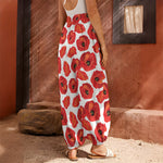 Red Poppy Pattern Print Harem Pants