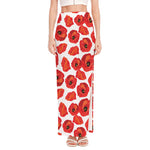 Red Poppy Pattern Print High Slit Maxi Skirt
