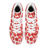 Red Poppy Pattern Print High Top Leather Sneakers