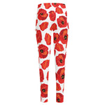 Red Poppy Pattern Print High-Waisted Pocket Leggings