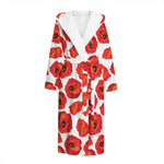 Red Poppy Pattern Print Hooded Bathrobe