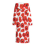 Red Poppy Pattern Print Hooded Bathrobe