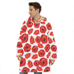 Red Poppy Pattern Print Hoodie Blanket