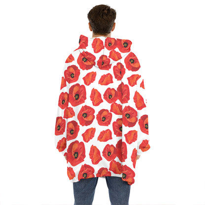 Red Poppy Pattern Print Hoodie Blanket