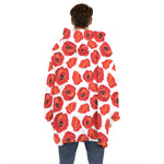 Red Poppy Pattern Print Hoodie Blanket