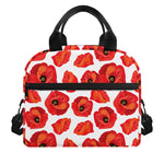 Red Poppy Pattern Print Insulated Lunch Bag