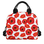 Red Poppy Pattern Print Insulated Lunch Bag
